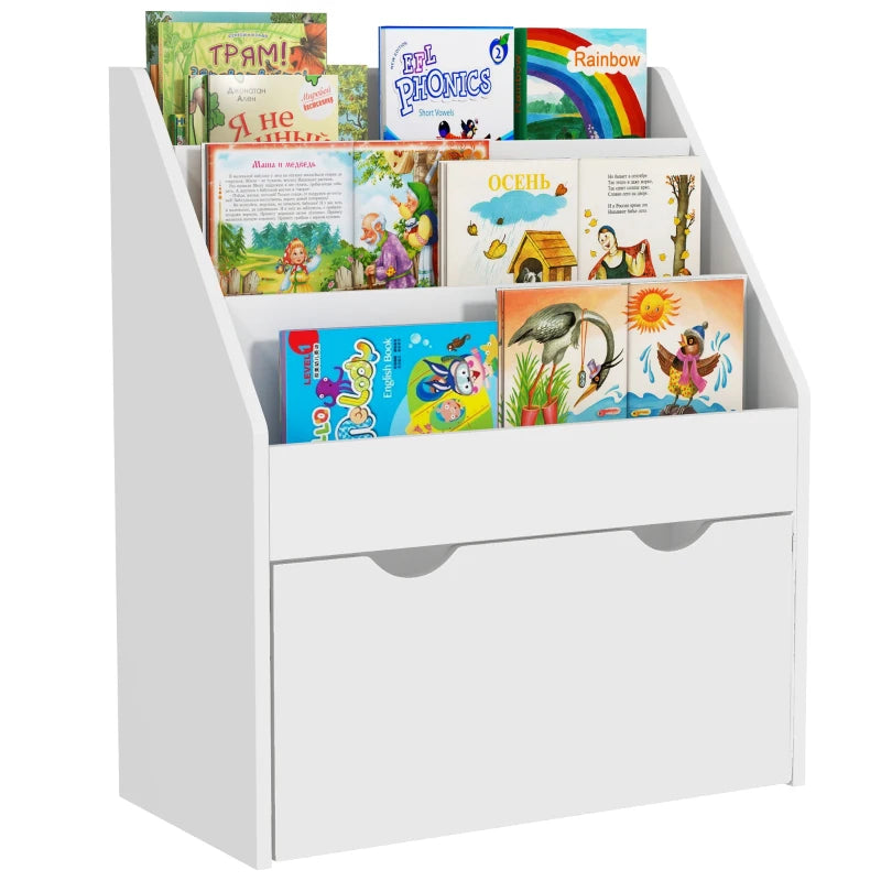AIYAPLAY Bookcase for Kids with Shelves, Drawer, Bookcase for Bedroom, Playroom in White-0