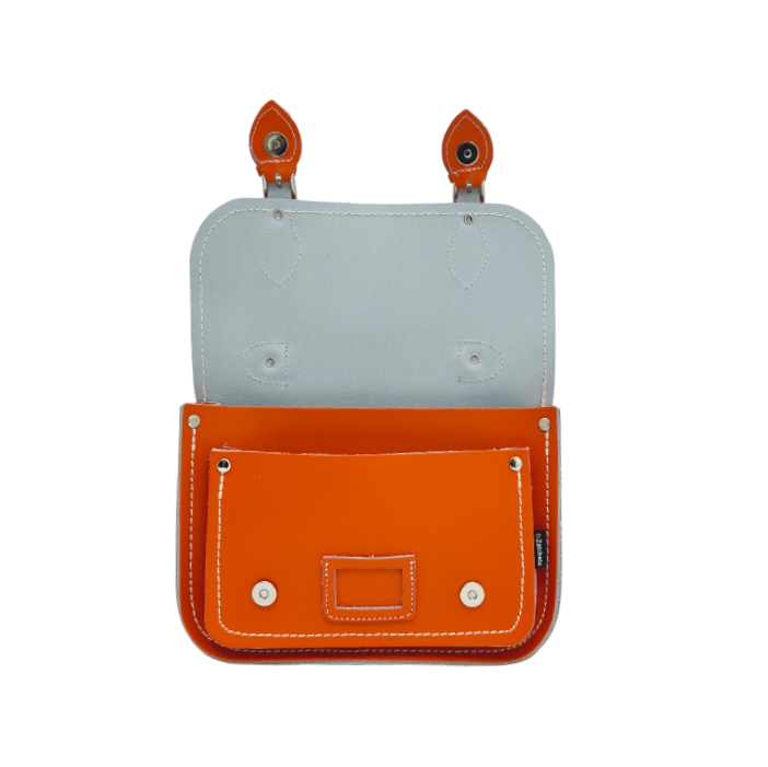 Leather Midi Satchel - Orange-4