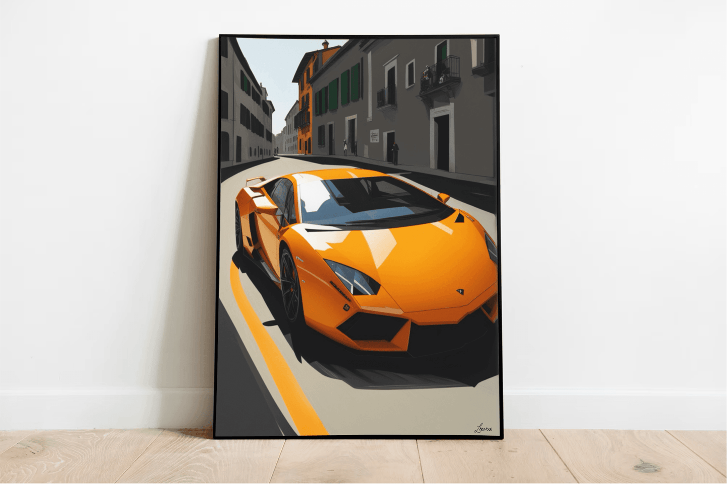 Orange Supercar Art Print | Italian Backdrop - mezetto KEOLIX KEOLIX