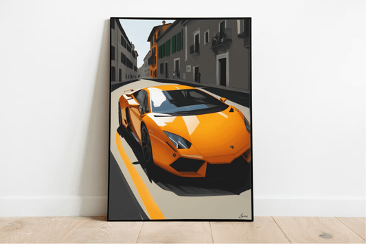 Orange Supercar Art Print | Italian Backdrop - mezetto KEOLIX KEOLIX