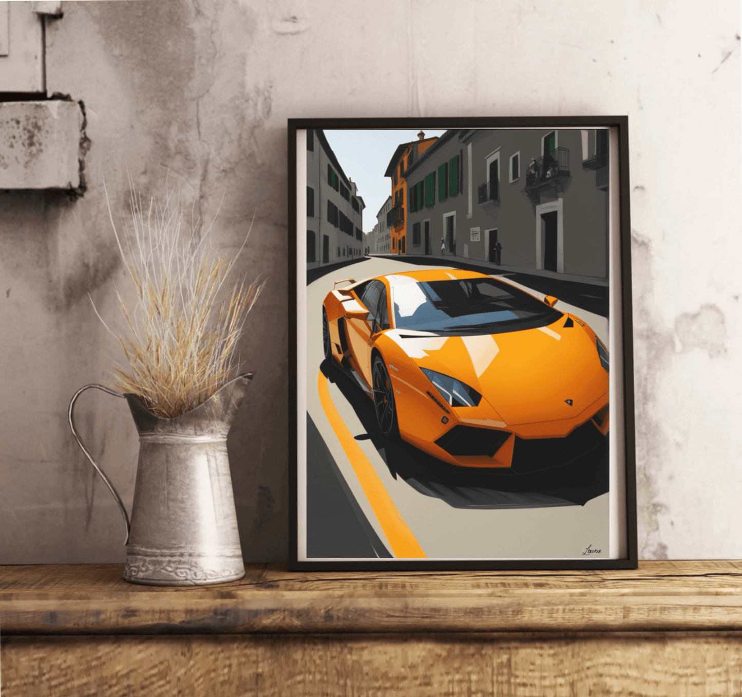 Orange Supercar Art Print | Italian Backdrop - mezetto KEOLIX KEOLIX
