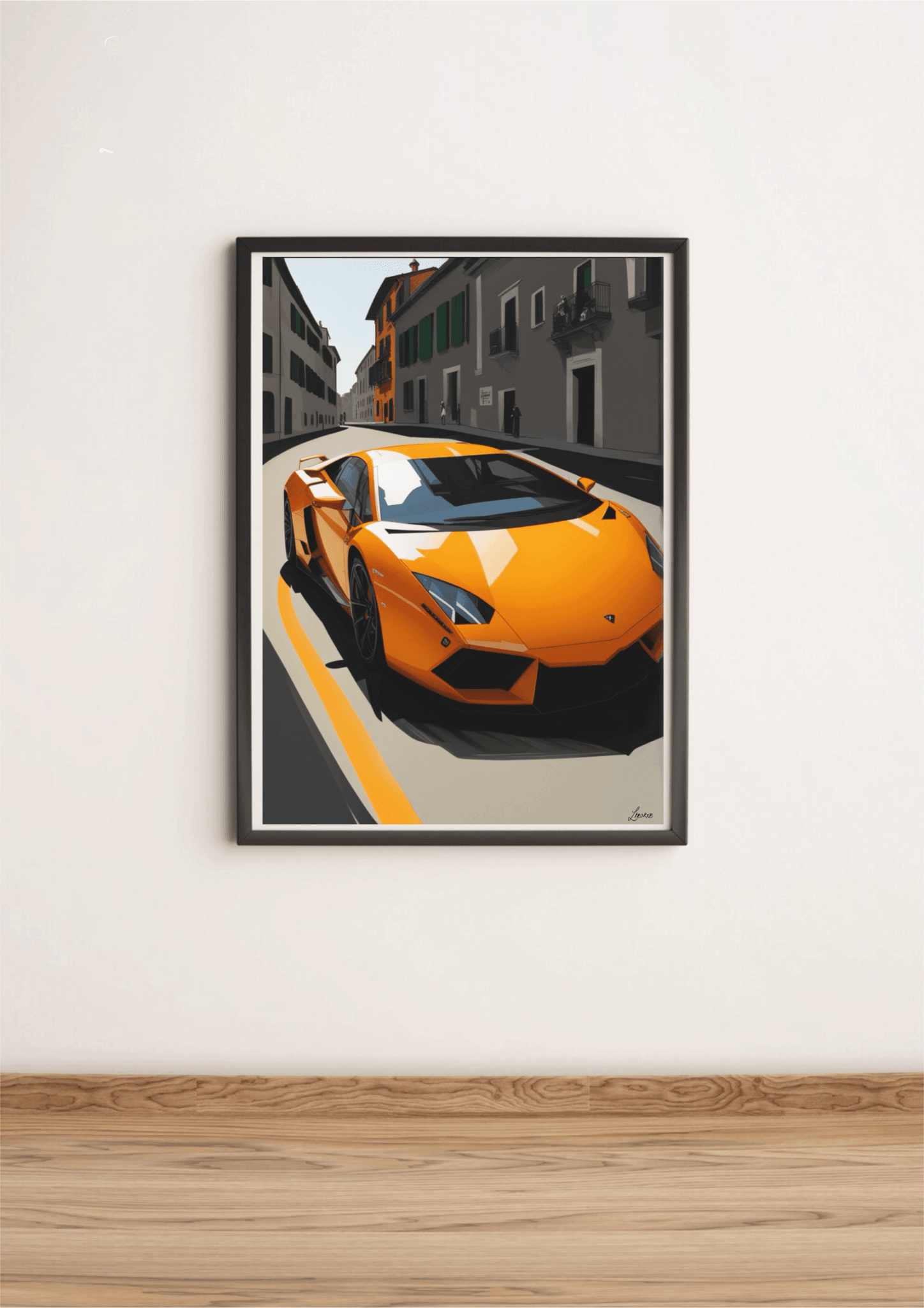 Orange Supercar Art Print | Italian Backdrop - mezetto KEOLIX KEOLIX