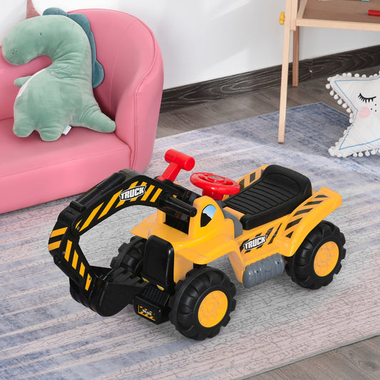 4-in-1 Kids Excavator Ride On Truck, HDPE, Durable and Safe, Yellow/Black | HOMCOM-0