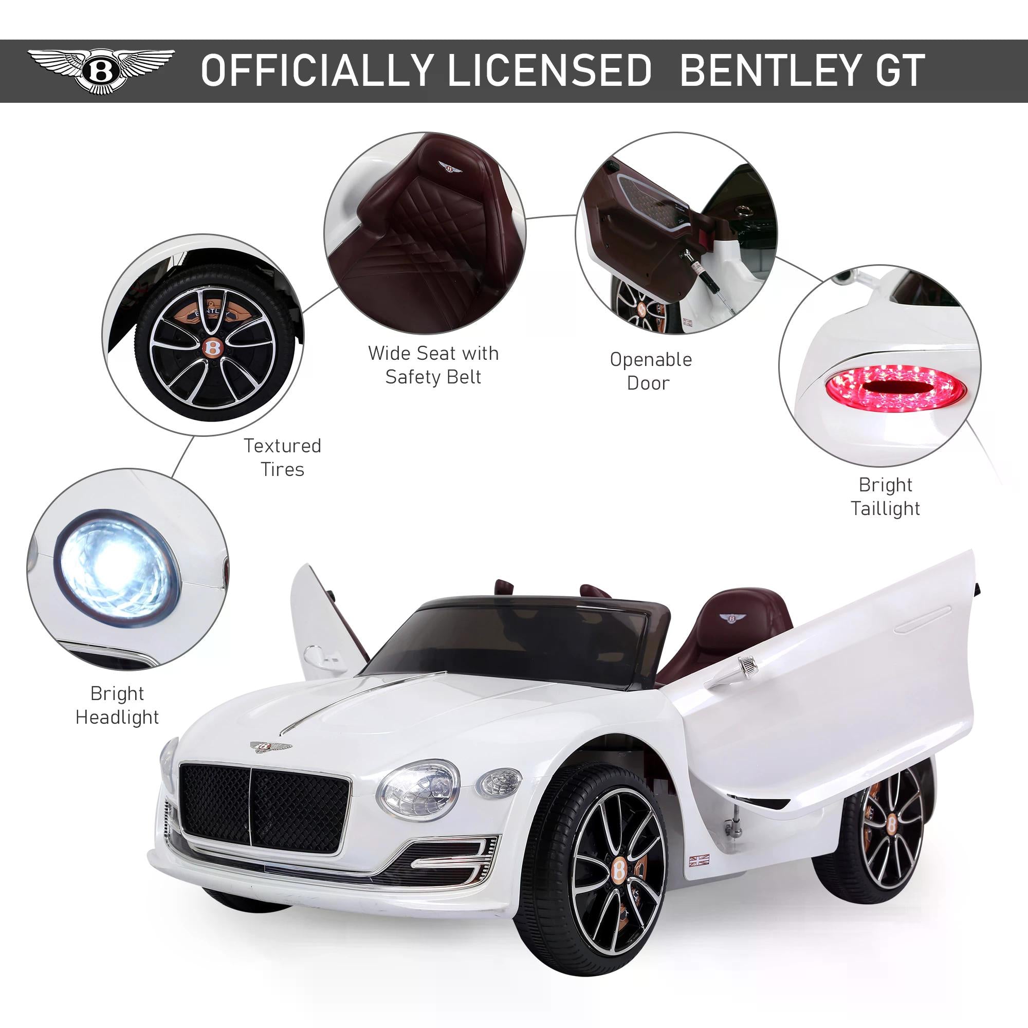 Bentley Kiddie Cruiser: 12V Ride-On with LED Illumination, MP3 Player, Youthful Thrill on Wheels, White | HOMCOM-2