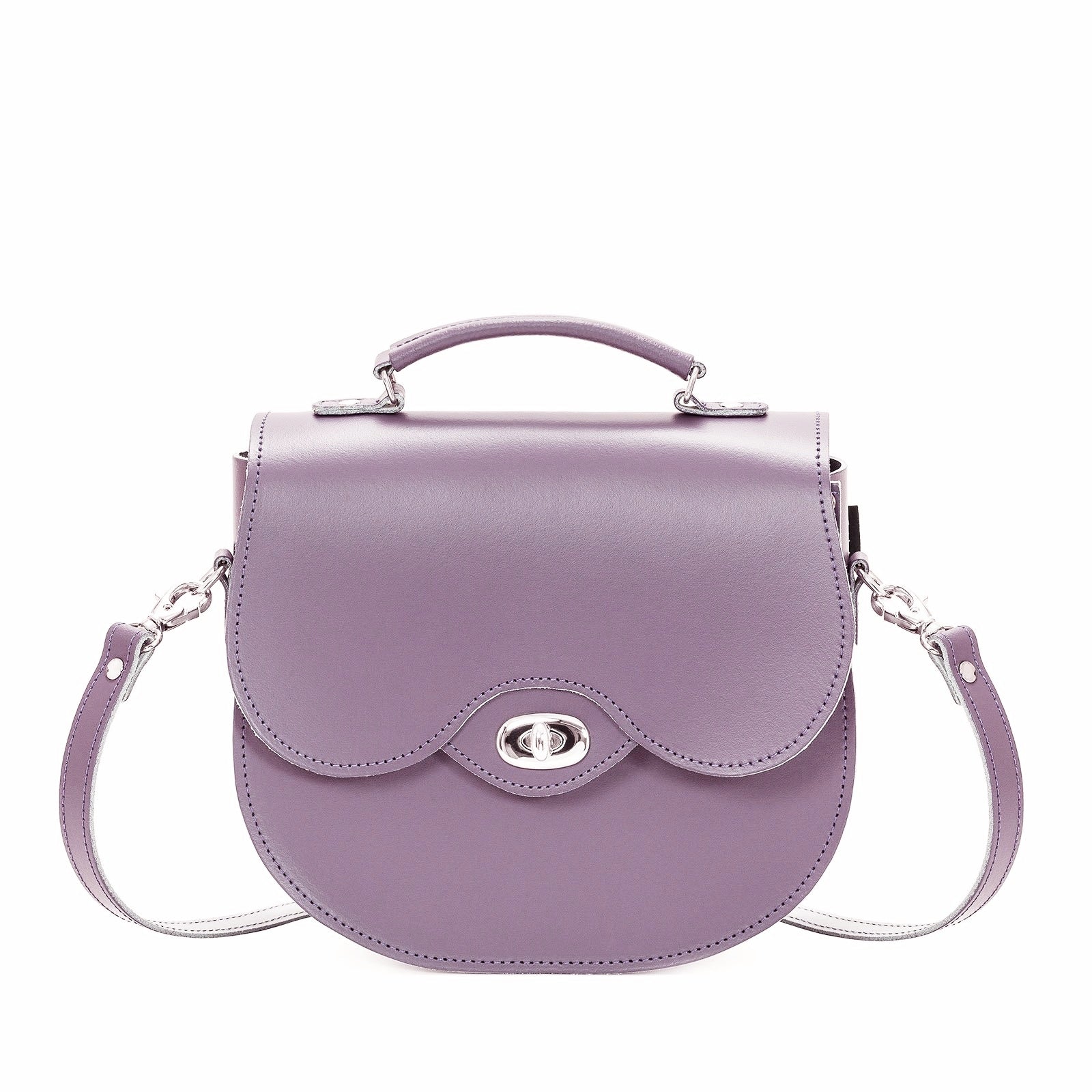Handmade Leather Twist Lock Saddle Bag - Pastel Violet-0