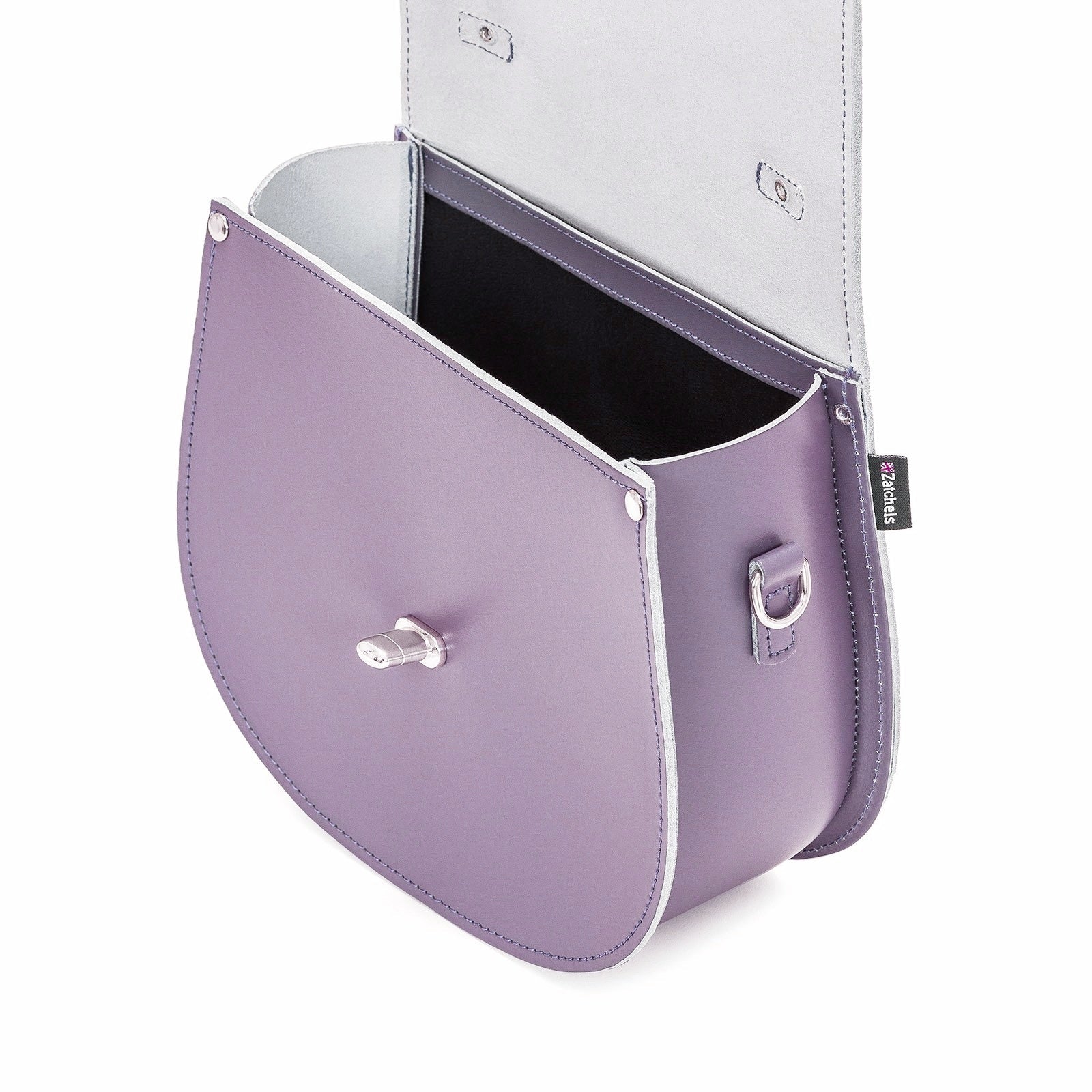 Handmade Leather Twist Lock Saddle Bag - Pastel Violet-2