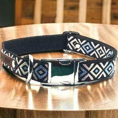 Personalised Cotton Dog Collar: Sapphire Elegance - mezetto