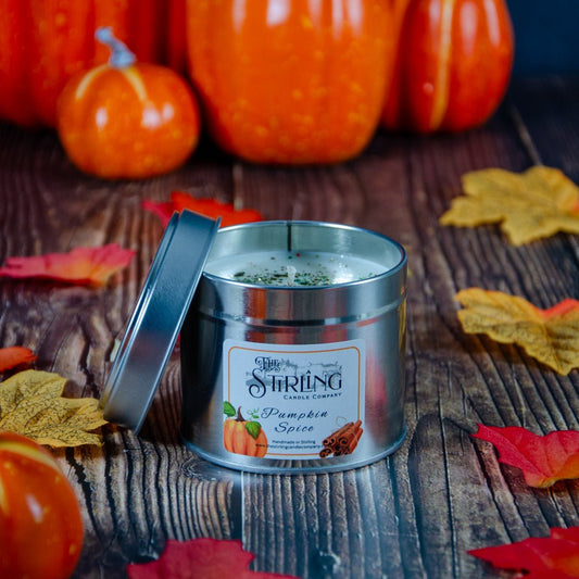 Pumpkin Spice - Travel Tin - Cotton Wick - mezetto Shopify Collective The Stirling Candle Company