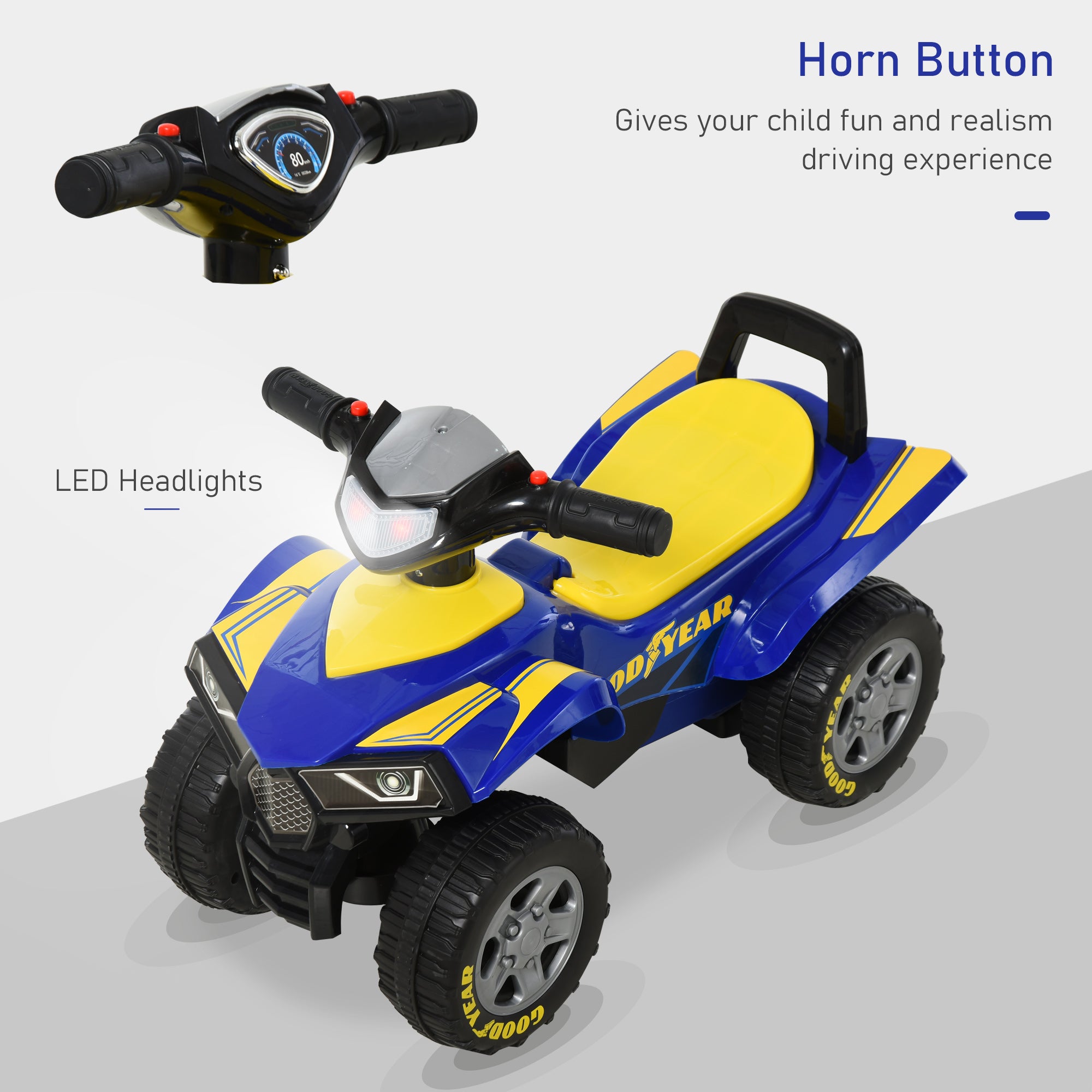 Kids Quad Bike Walker with Engaging Sound Effects, Sturdy PP Construction, Vibrant in Yellow & Blue | HOMCOM-2