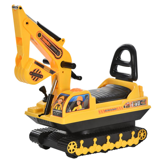 Kids Ride On Digger Excavator Toy Tractors Walker Toddler Truck Basket Storage For Boys Girls 3 Years Old Yellow NO POWER | HOMCOM-0