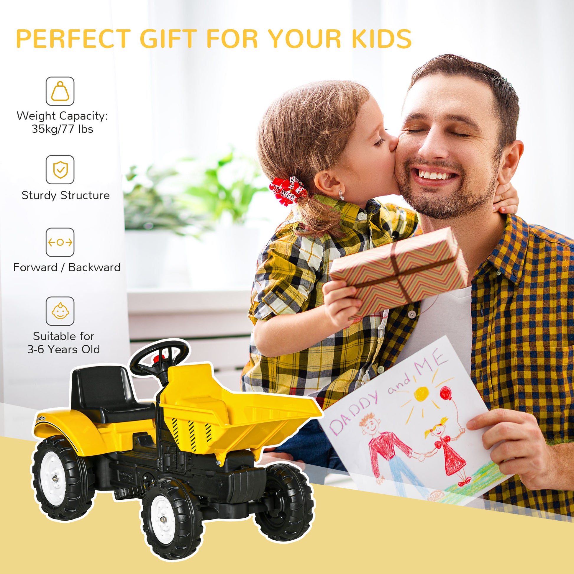 HOMCOM Kids Ride on Tractor No Power Pedal Go Kart with Manual Control Bucket for 3-6 Years Old-2
