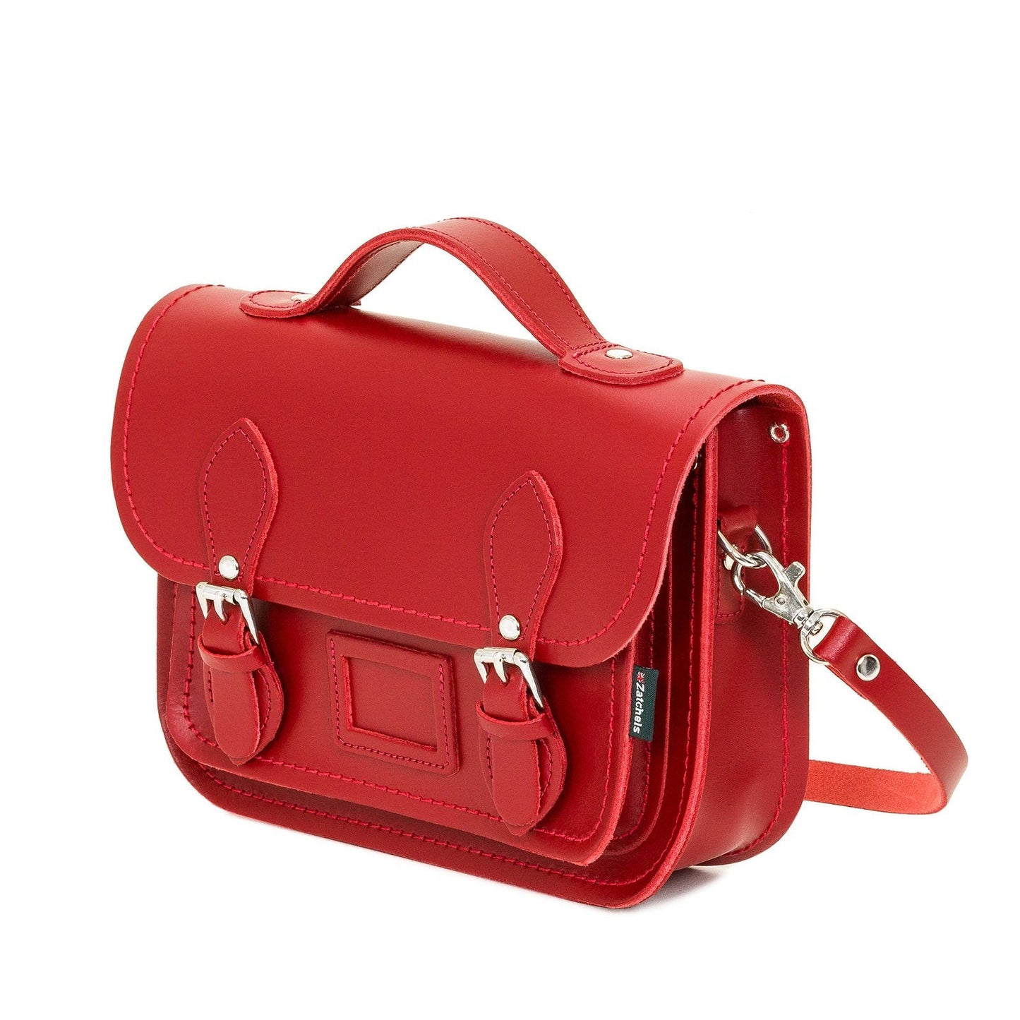 Leather Midi Satchel - Red-1