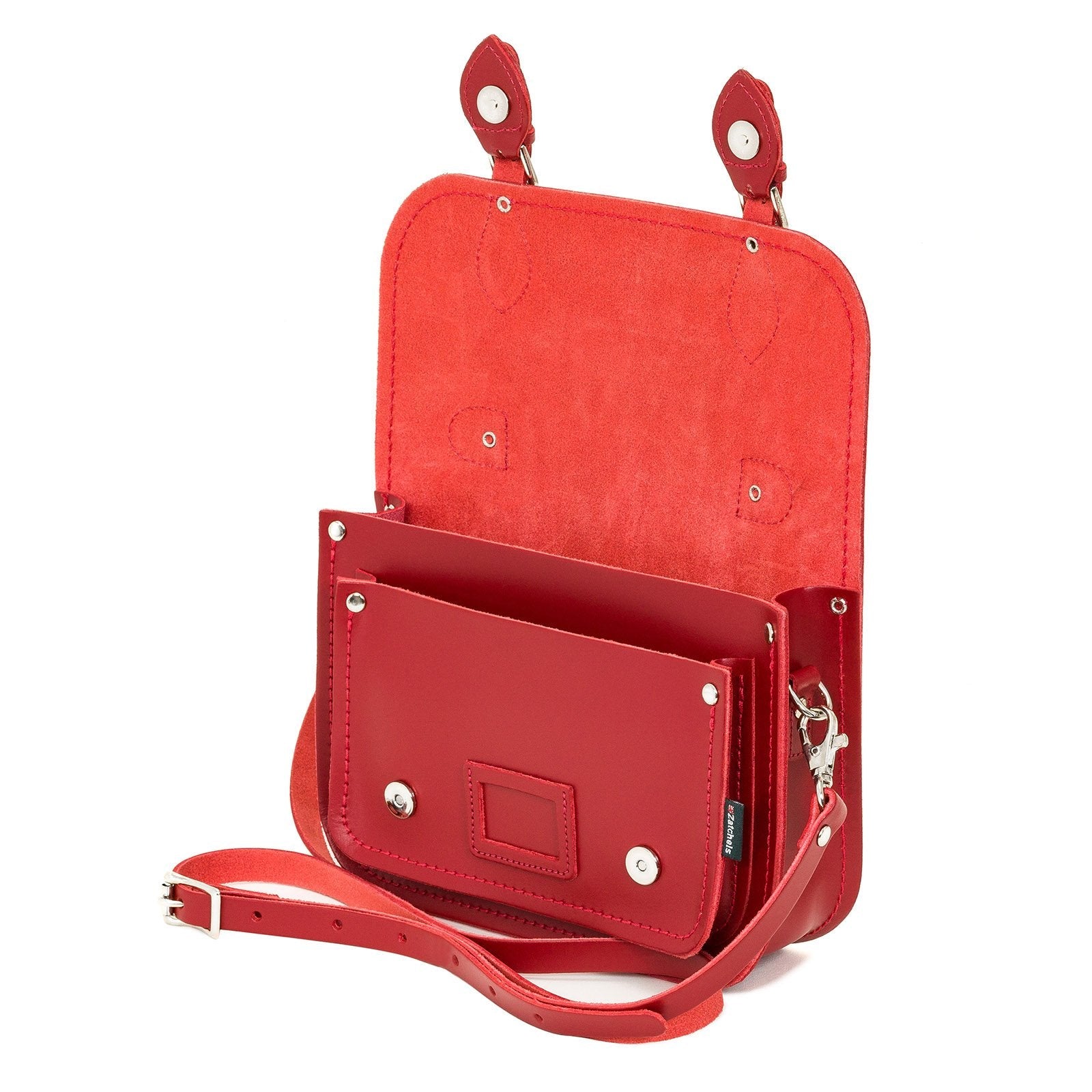 Leather Midi Satchel - Red-2