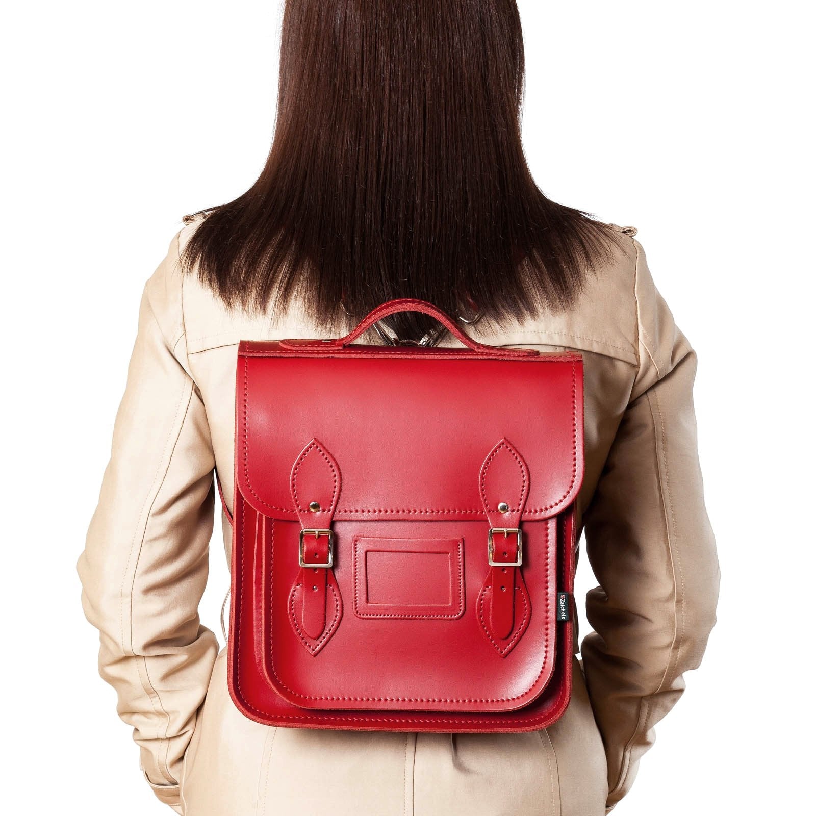 Handmade Leather City Backpack - Red-4