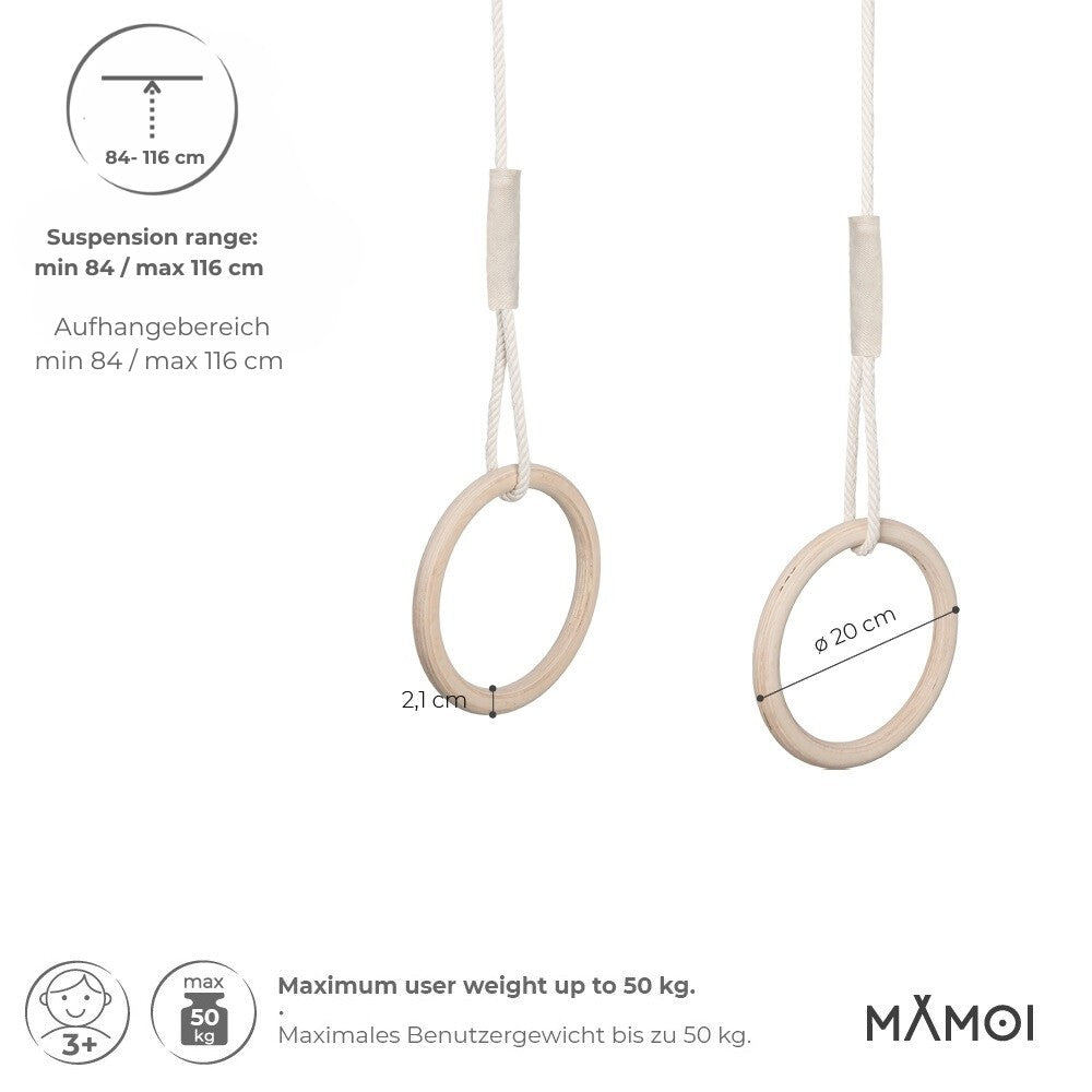 MAMOI® Trapeze bar baby swing, Indoor gymnastic rings, Monkey bars gorilla gym, Gymnastics pull up equipment for kids, Olympic rings and swings for calisthenics-1