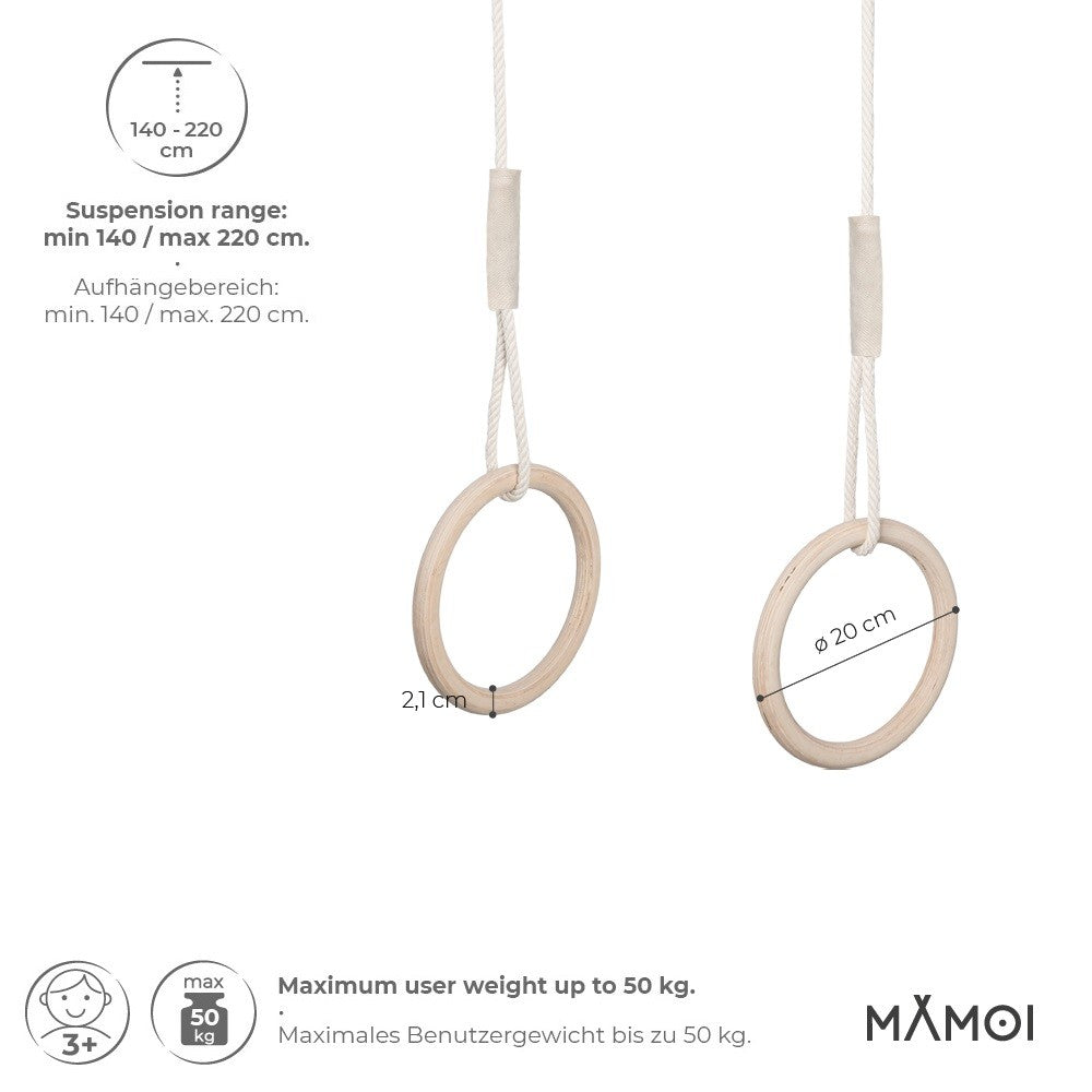 MAMOI® Trapeze bar baby swing, Indoor gymnastic rings, Monkey bars gorilla gym, Gymnastics pull up equipment for kids, Olympic rings and swings for calisthenics-2