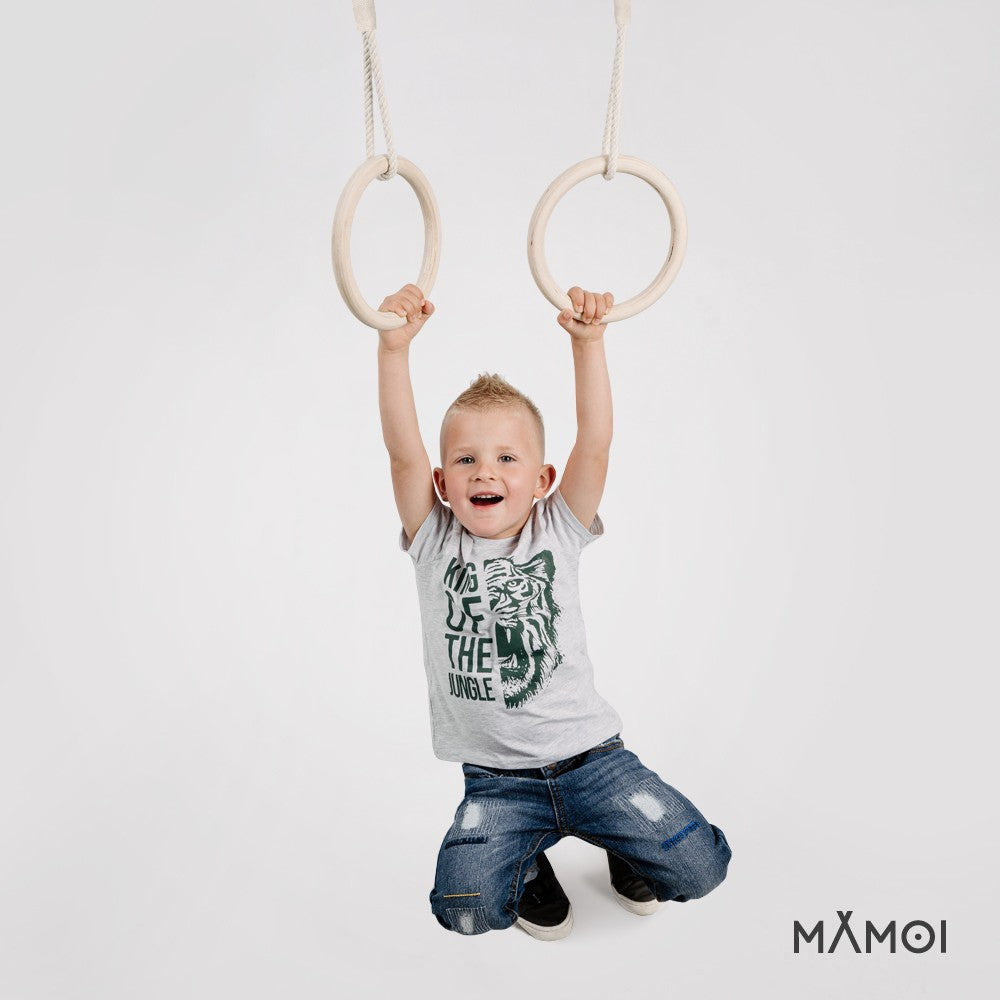 MAMOI® Trapeze bar baby swing, Indoor gymnastic rings, Monkey bars gorilla gym, Gymnastics pull up equipment for kids, Olympic rings and swings for calisthenics-3