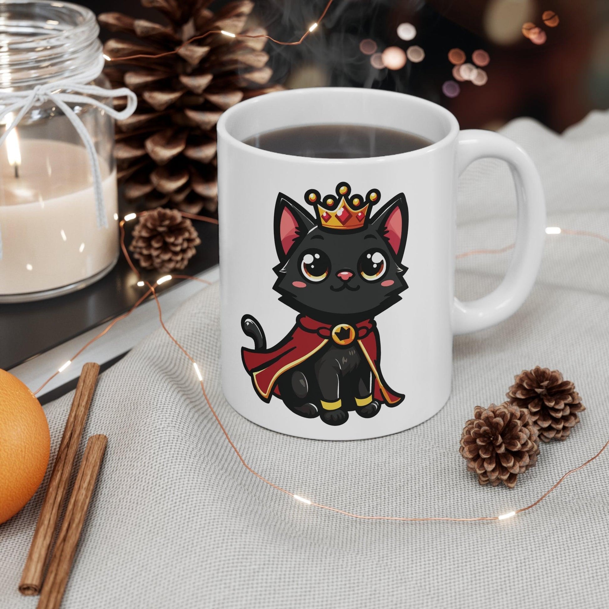 Royal Kitten Mug | Black Cat Crown & Cape 11 oz - mezetto KEOLIX KEOLIX