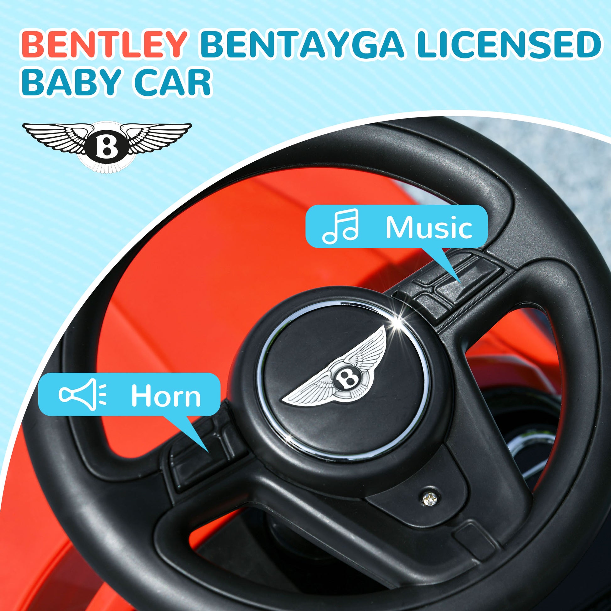 AIYAPLAY Bentley Bentayga Licensed 3-in-1 Baby Push Car, Ride on Car Sliding Car with Canopy, Horn Music in Red-3