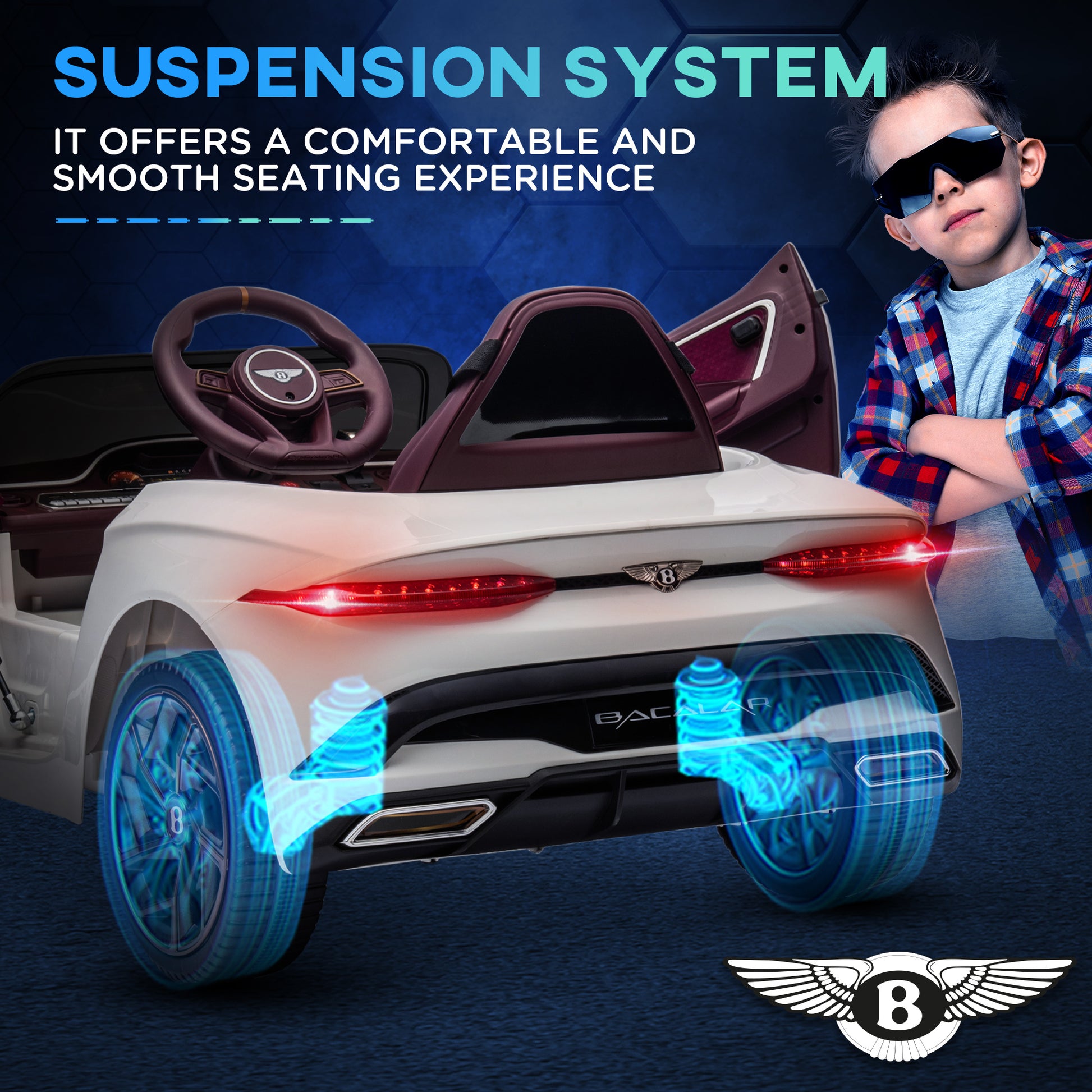 Bentley Bacalar Licensed 12V Kids Electric Ride on Car with Remote Control, Powered Electric Car w/ Portable Battery Aged 3-5 | HOMCOM-5