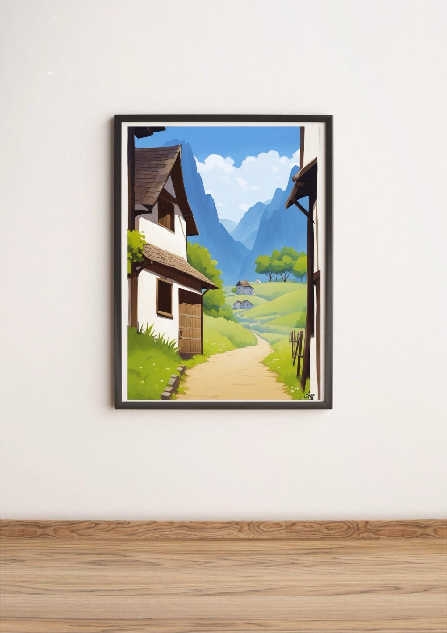 Serene Retreat Village Print – Peaceful Mountain Art - mezetto KEOLIX KEOLIX