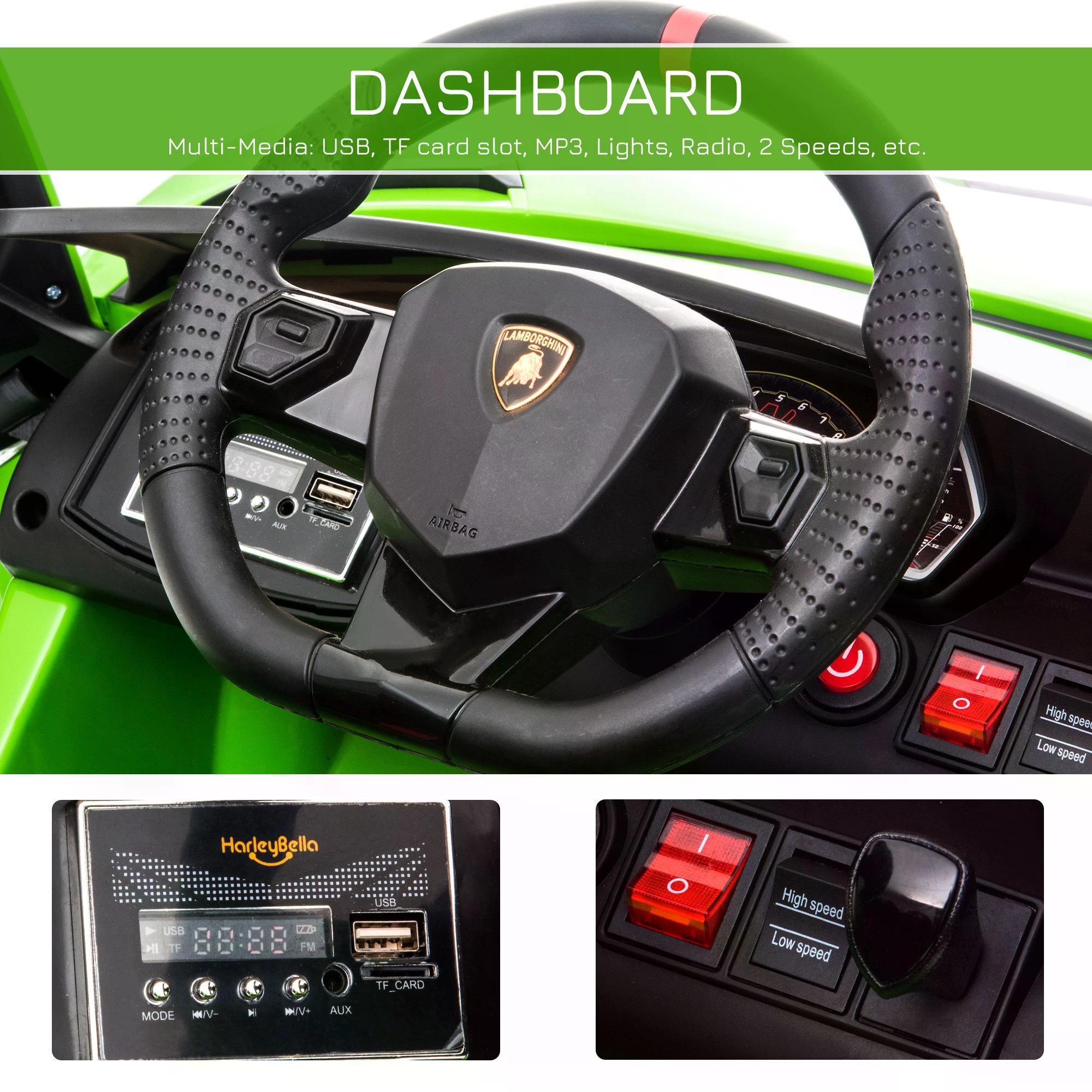HOMCOM Compatible 12V Battery-powered Kids Electric Ride On Car Lamborghini Aventador Sports Racing Car Toy with Parental Remote Control Music Green-3