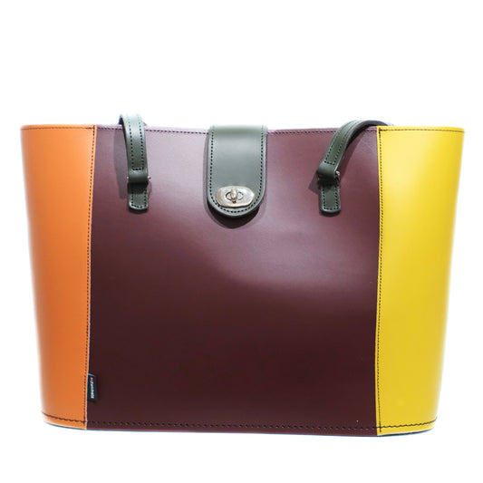 Handmade Leather Twist Lock Shopper - Autumnal Kaleidoscope-0