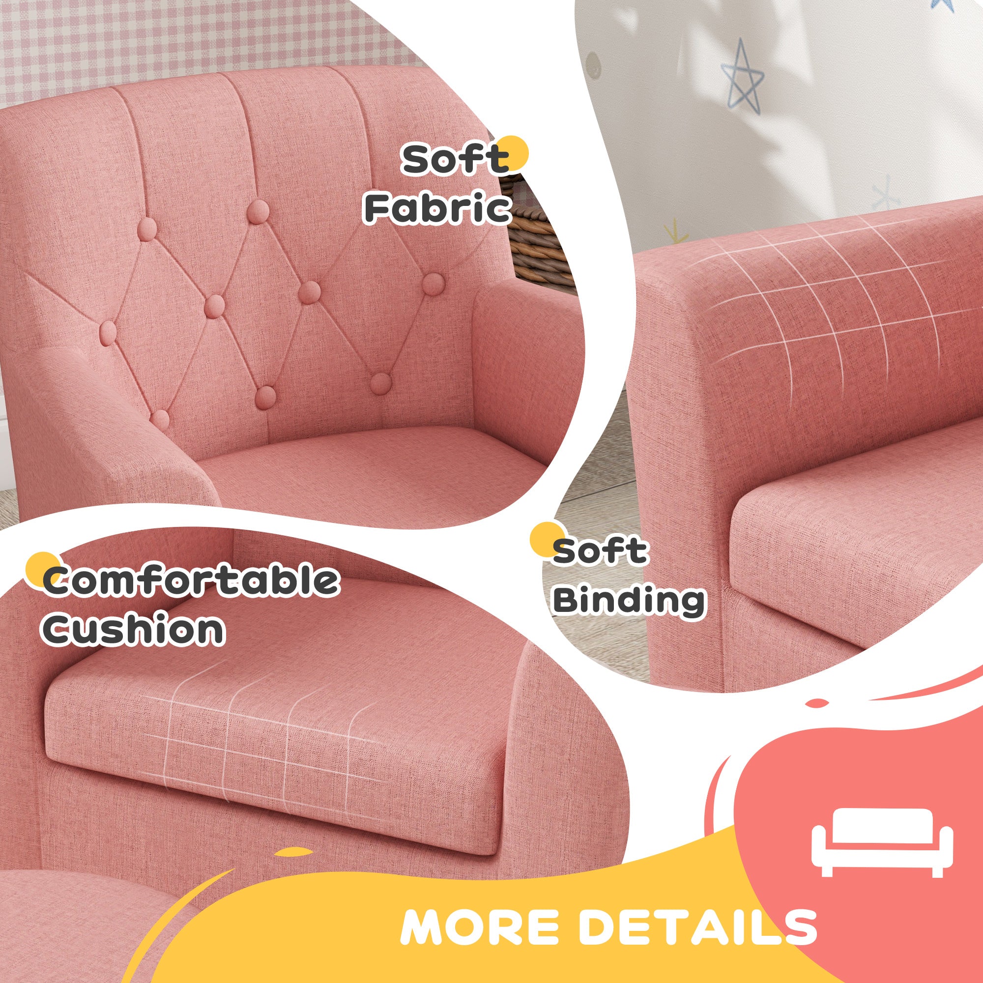 AIYAPLAY 2PCs Kids Sofa Set with Footrest, for Playroom, Bedroom in Pink-4