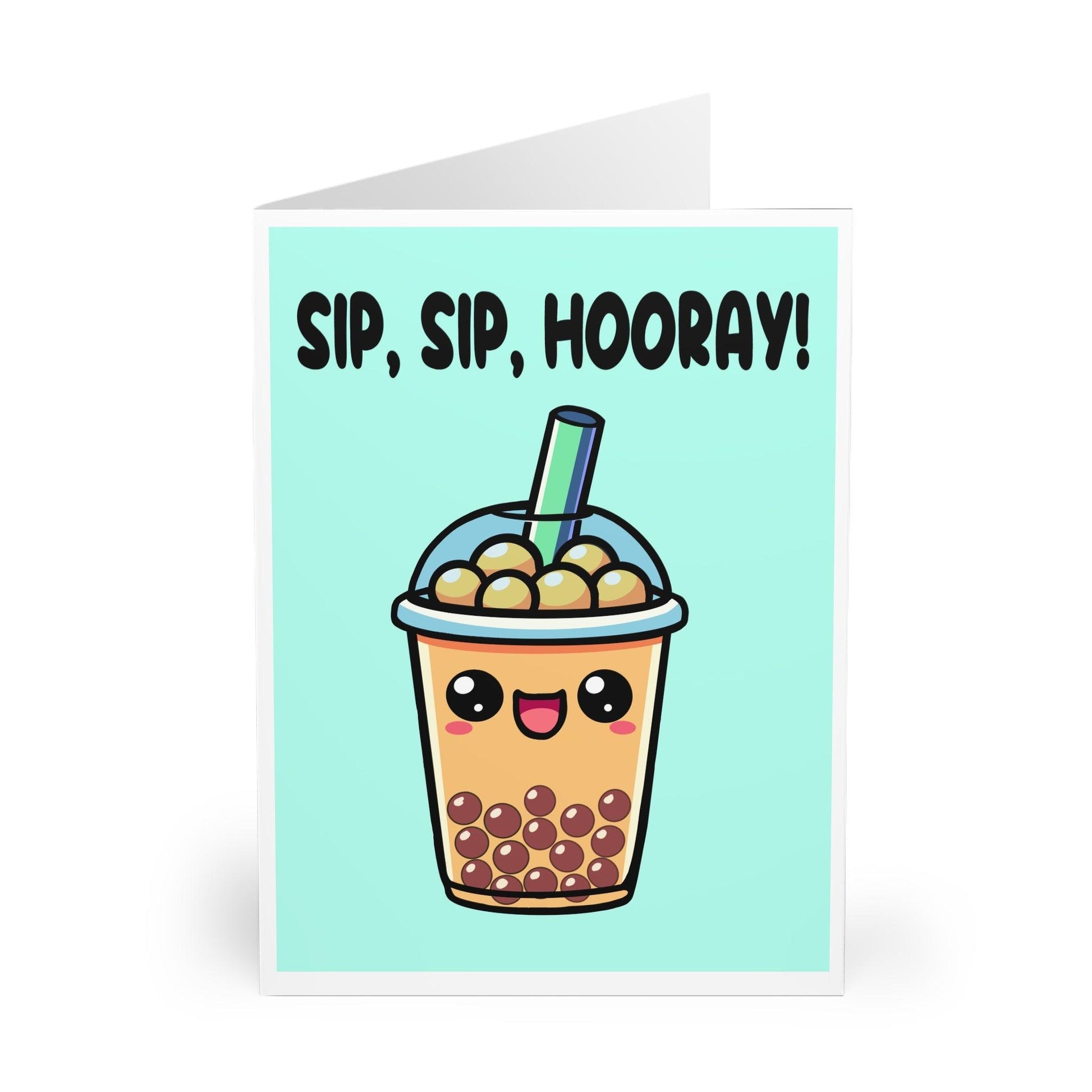 Sip Sip Hooray Bubble Tea Card – Cute Celebration Greeting - mezetto KEOLIX KEOLIX