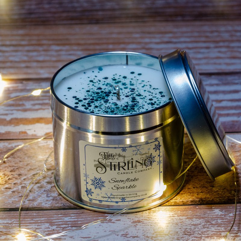 Snowflake Sparkle - Travel Tin Candle - Cotton Wick - mezetto Shopify Collective The Stirling Candle Company