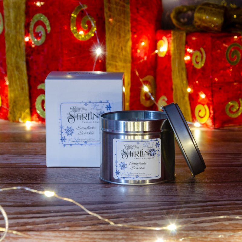 Snowflake Sparkle - Travel Tin Candle - Cotton Wick - mezetto Shopify Collective The Stirling Candle Company