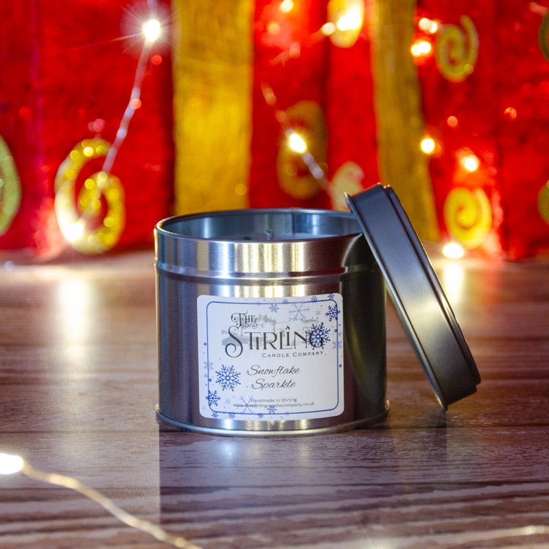 Snowflake Sparkle - Travel Tin Candle - Cotton Wick - mezetto Shopify Collective The Stirling Candle Company