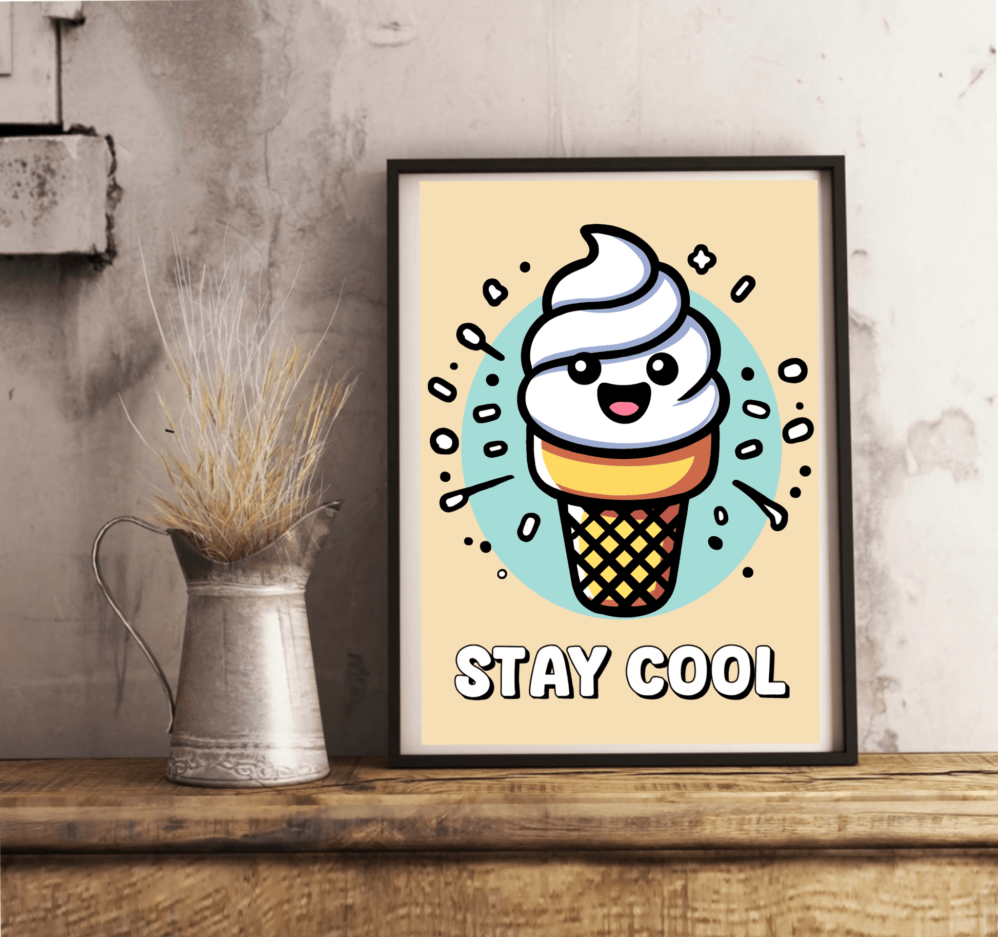 Stay Cool Ice Cream Art Print – Fun Cartoon Poster - mezetto KEOLIX KEOLIX
