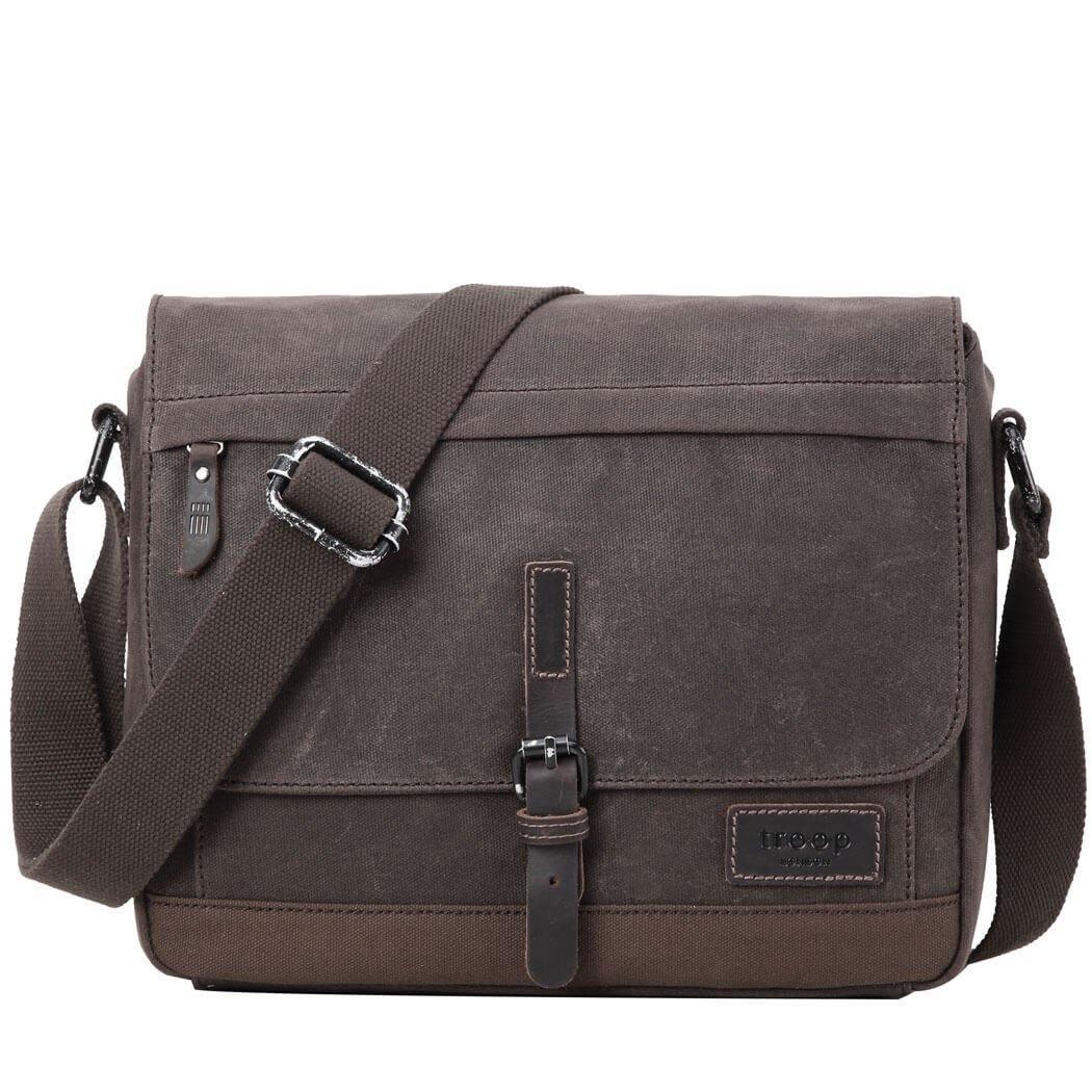 TRP0443 Troop London Heritage Canvas Leather Messenger Bag, Travel Bag, Tablet Friendly - mezetto