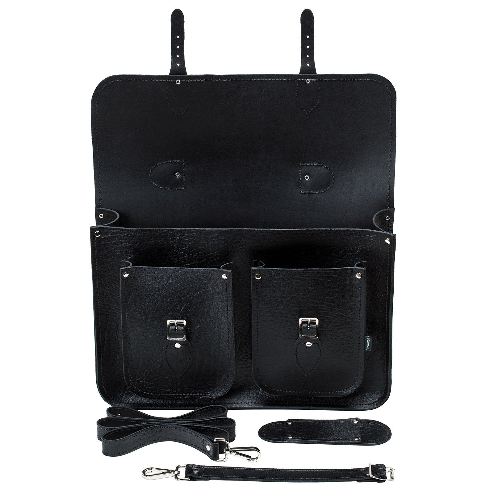 Twin Pocket Executive Handmade Leather Satchel - Black-3