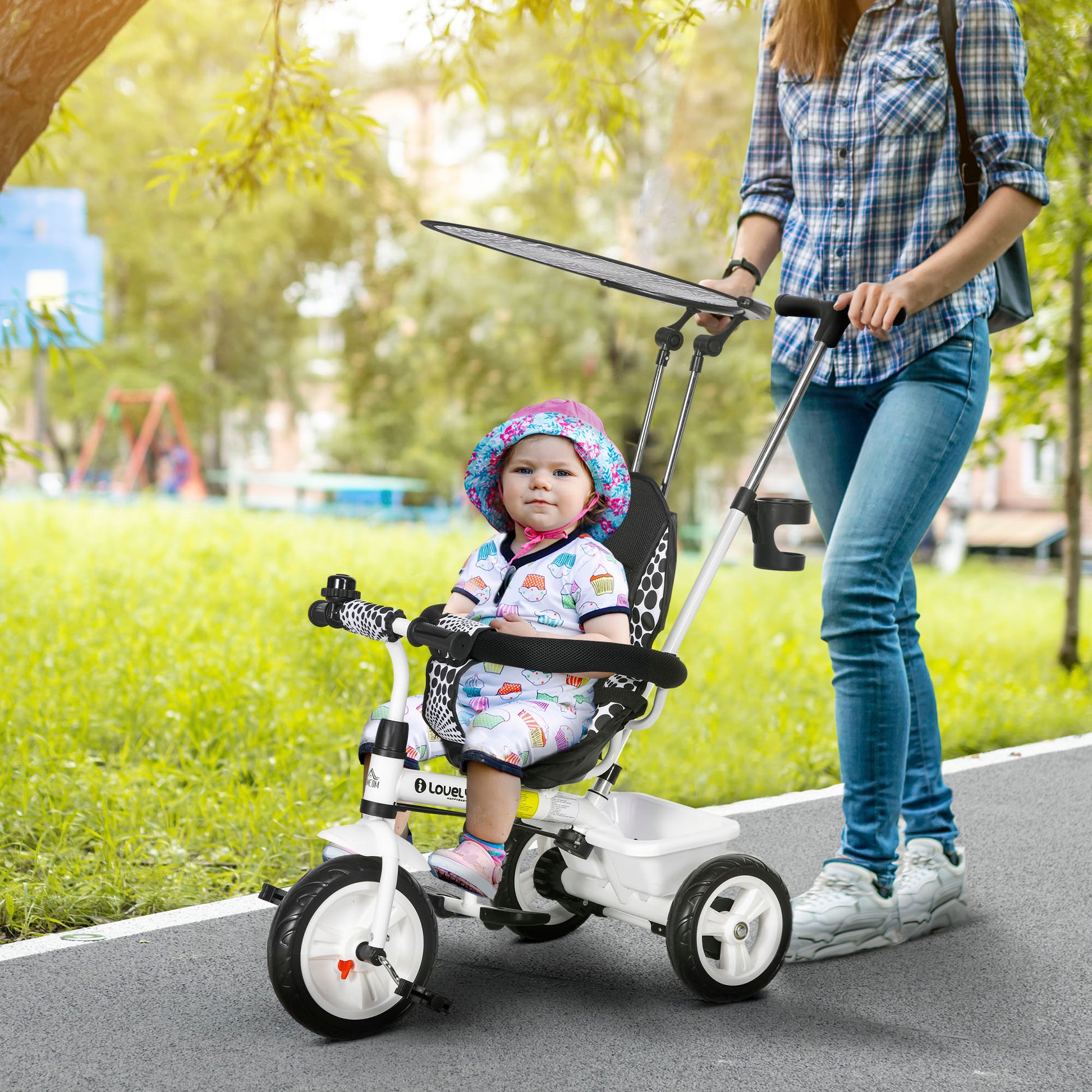4 in 1 Tricycle for Kids with 5-point harness straps, Removable Canopy in White by HOMCOM-8