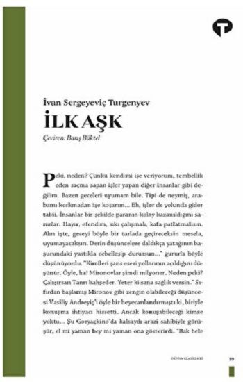 İlk Aşk – İvan Sergeyeviç Turgenyev – Turkuvaz Kitap – kitap kapağı