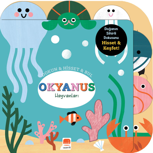 Dokun & Hisset & Bul Okyanus Hayvanları (Boardbook) – Rebecca Weerasekera – Uçan Fil Yayınları – kitap kapağı