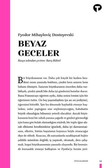 Beyaz Geceler – Fyodor Mihayloviç Dostoyevski – Turkuvaz Kitap – kitap kapağı