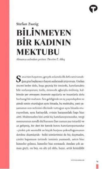Bilinmeyen Bir Kadının Mektubu – Stefan Zweig – Turkuvaz Kitap – kitap kapağı
