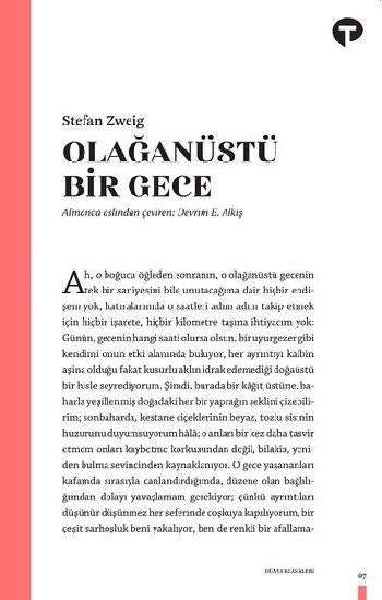 Olağanüstü Bir Gece – Stefan Zweig – Turkuvaz Kitap – kitap kapağı