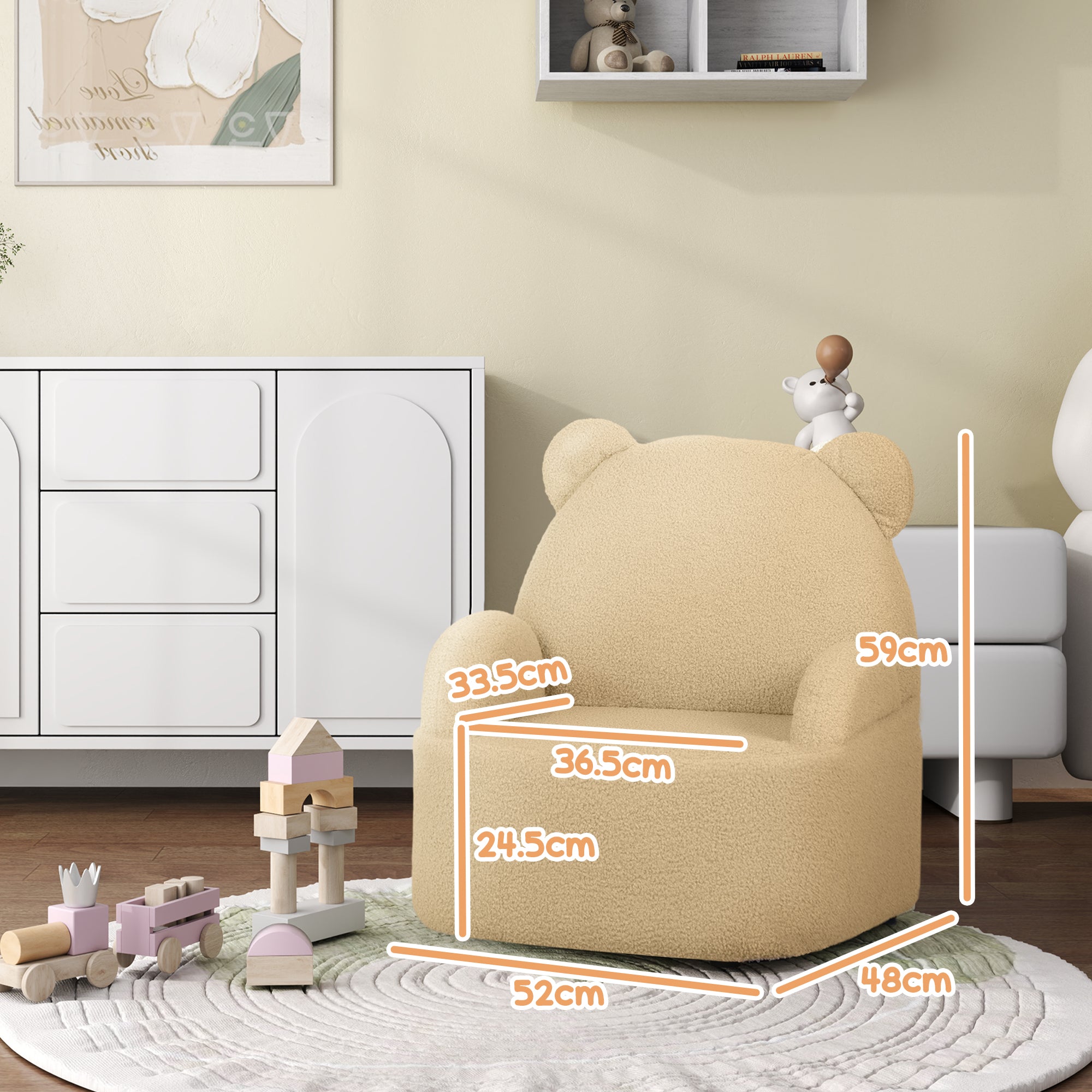 AIYAPLAY Kids Sofa Kids Armchair, Bear Shaped Toddler Chair for Bedroom Playroom Living Room, Aged 18 Months to 3 Years in Khaki-1
