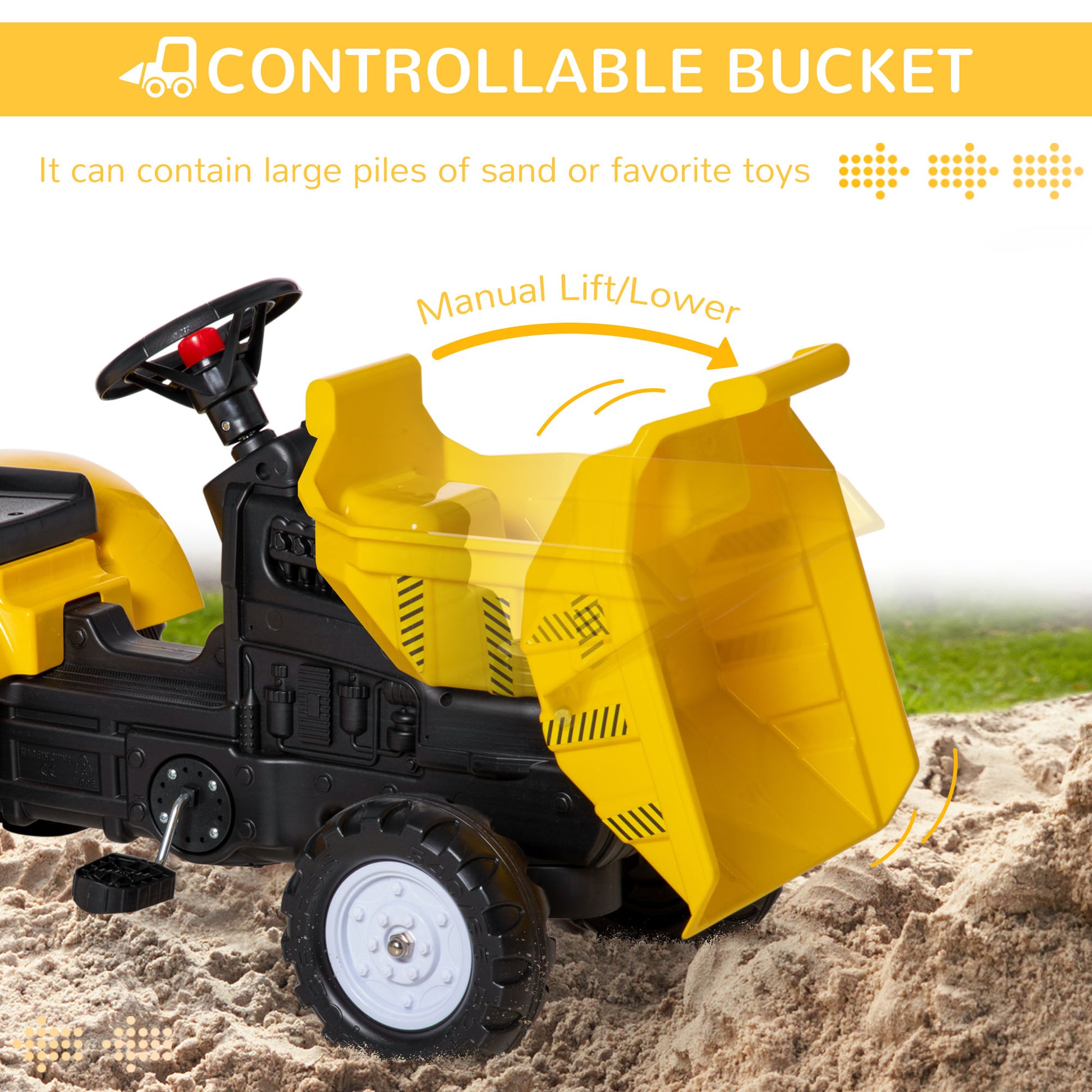 HOMCOM Kids Ride on Tractor No Power Pedal Go Kart with Manual Control Bucket for 3-6 Years Old-3