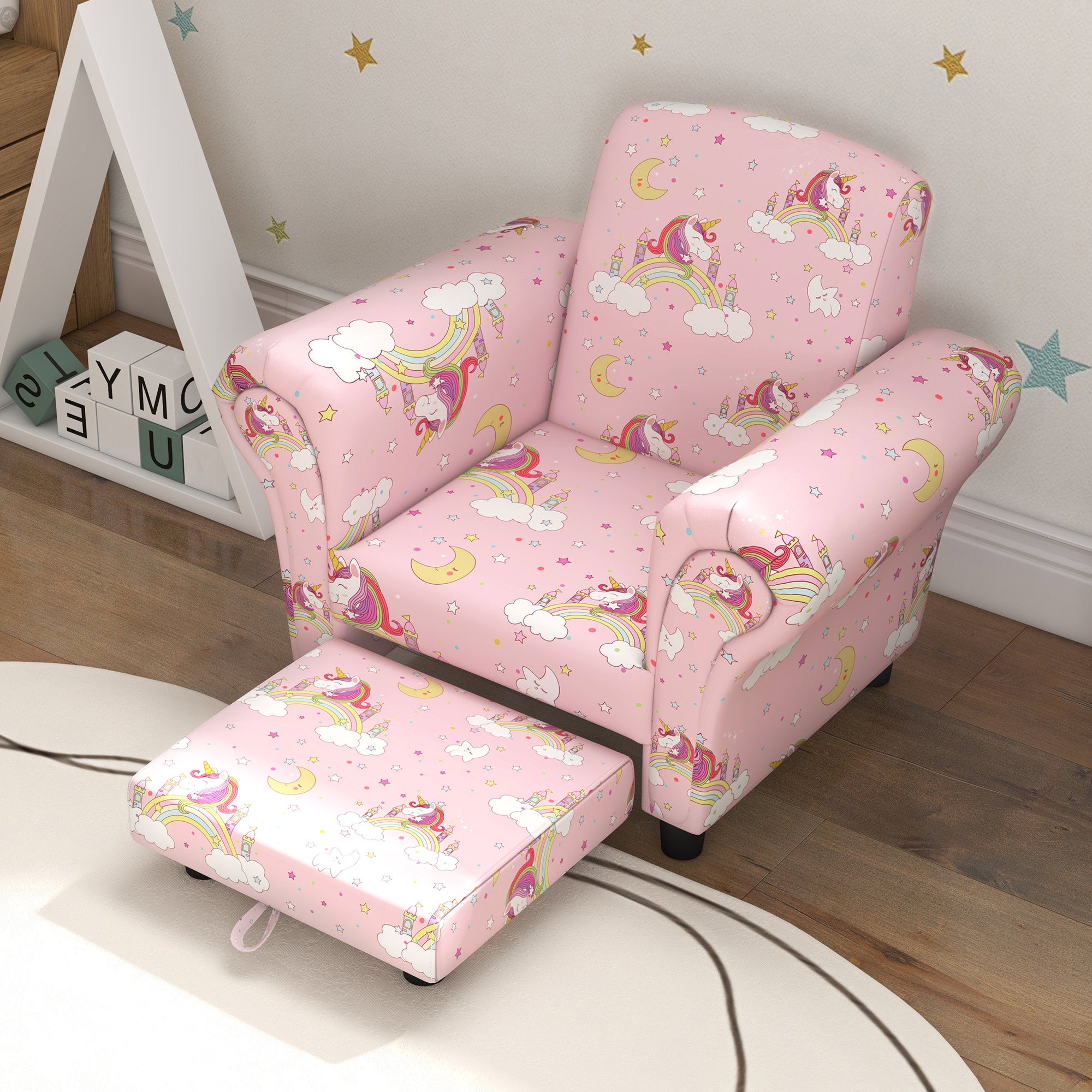AIYAPLAY 2 Piece Kids Sofa Set with Unicorn Design, Wooden Frame, for 1.5-3 Years Old in Pink-6