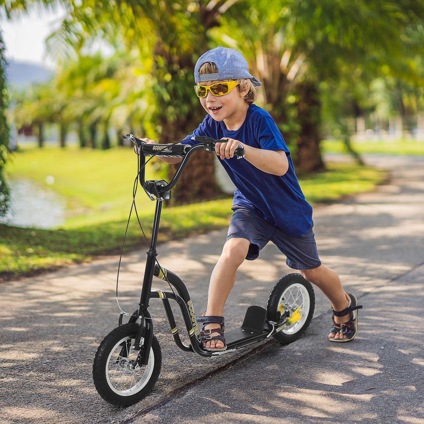 HOMCOM Teen Kids Stunt Scooter with Adjustable Handlebar, 12 Inch Rubber Tyres, Dual Brakes in Black-8