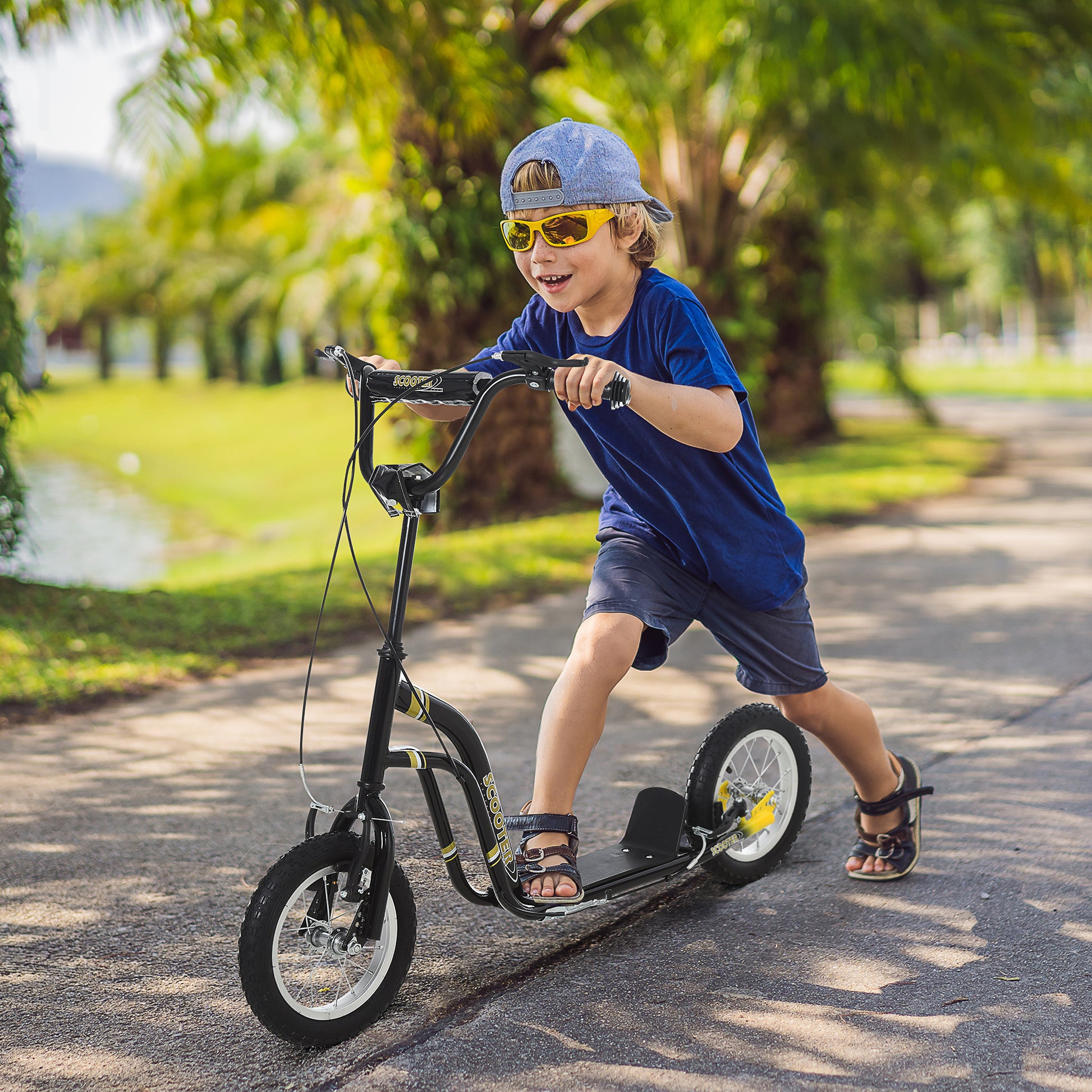HOMCOM Teen Kids Stunt Scooter with Adjustable Handlebar, 12 Inch Rubber Tyres, Dual Brakes in Black-8