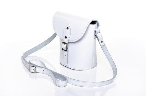 Handmade Leather Barrel Bag - White-1