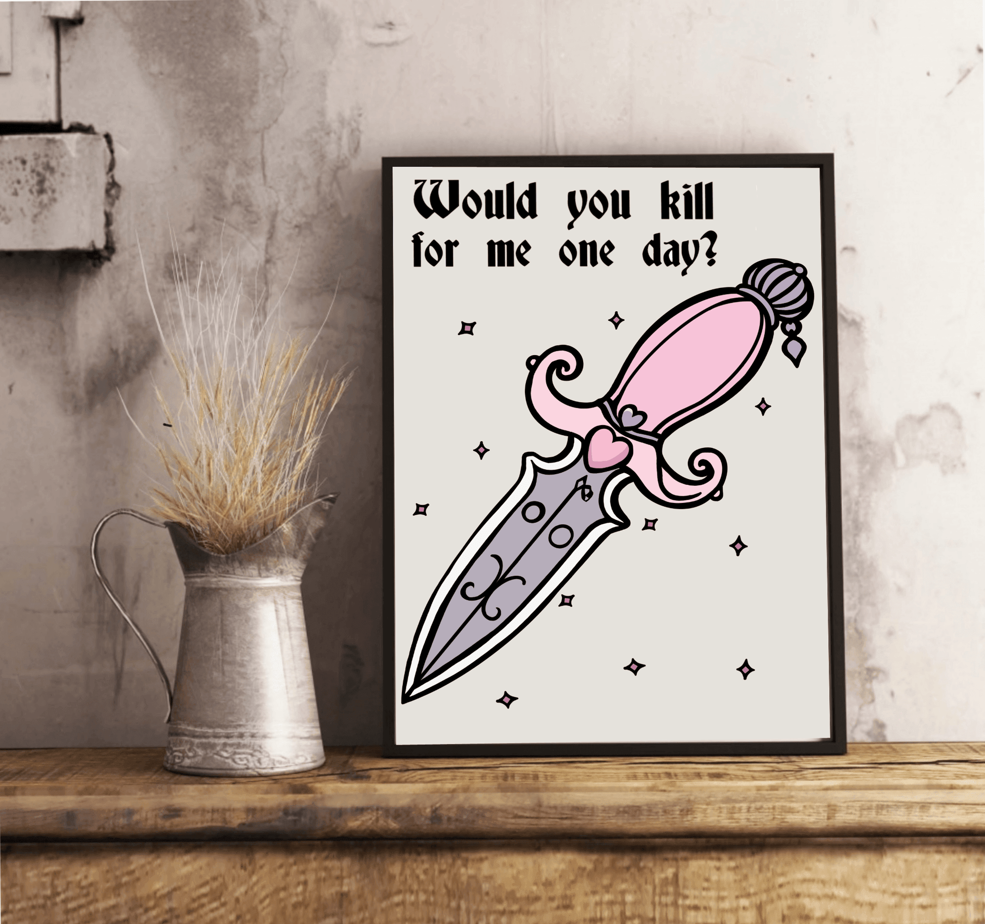 Would You Kill for Me One Day? Pink Dagger Art Print - mezetto KEOLIX KEOLIX