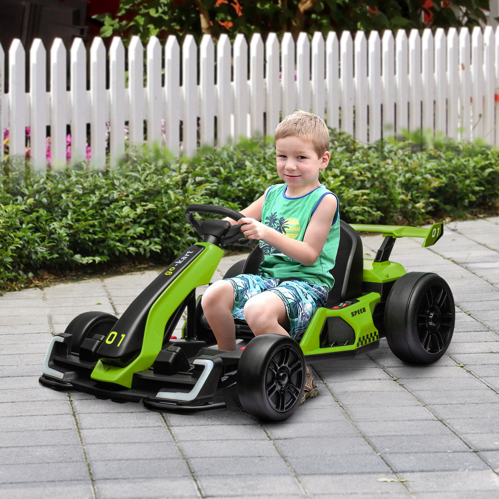 HOMCOM 24V Electric Go Kart for Kids with Adjustable Seat for 6-12 Years Old in Green-8