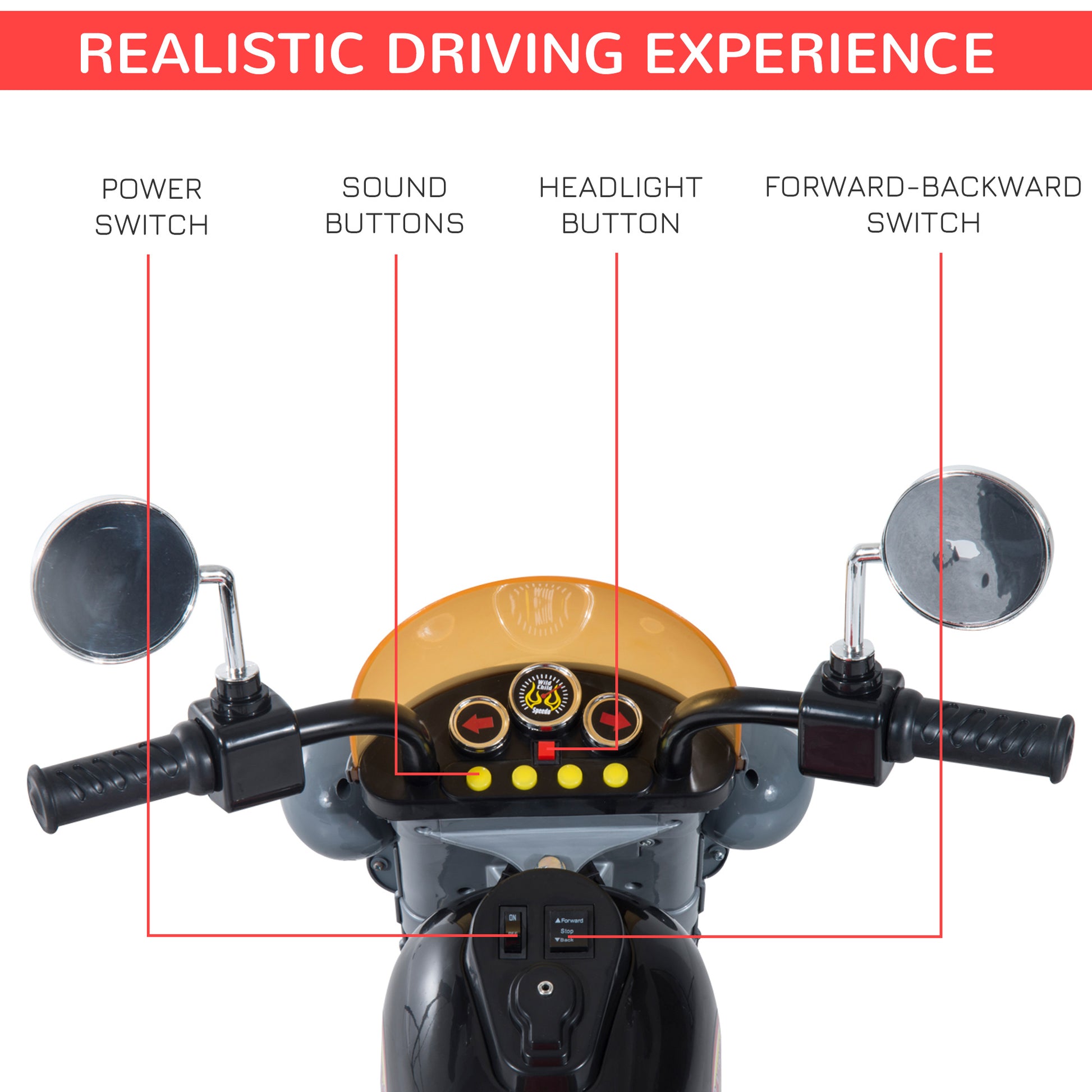 HOMCOM Electric Motorbike for Kids 6V Battery Powered Ride On Motorcycle with Lights and Sounds for 3-6 Years, Black-3
